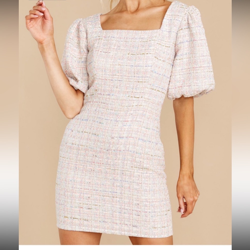 Tweed puff sleeve dress